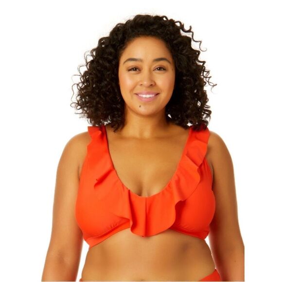 Bikini, Ruffled Plunge Top & Mid Rise High Cut Bottoms Swimsuit 2-Piece Size 3X - Picture 3 of 10